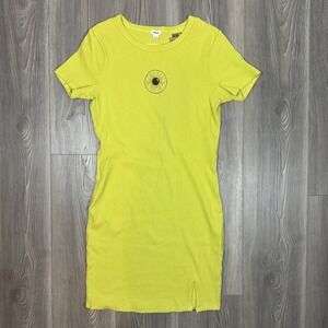 Garage Upcycled Chartreuse Bodycon Ribbed Dress with Back Cut Out and Slit‎ Hem